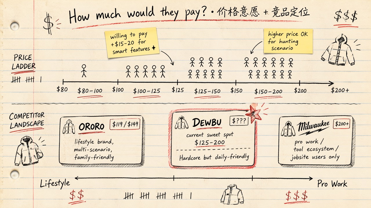 DEWBU 价格意愿 + ORORO / Milwaukee 竞品定位