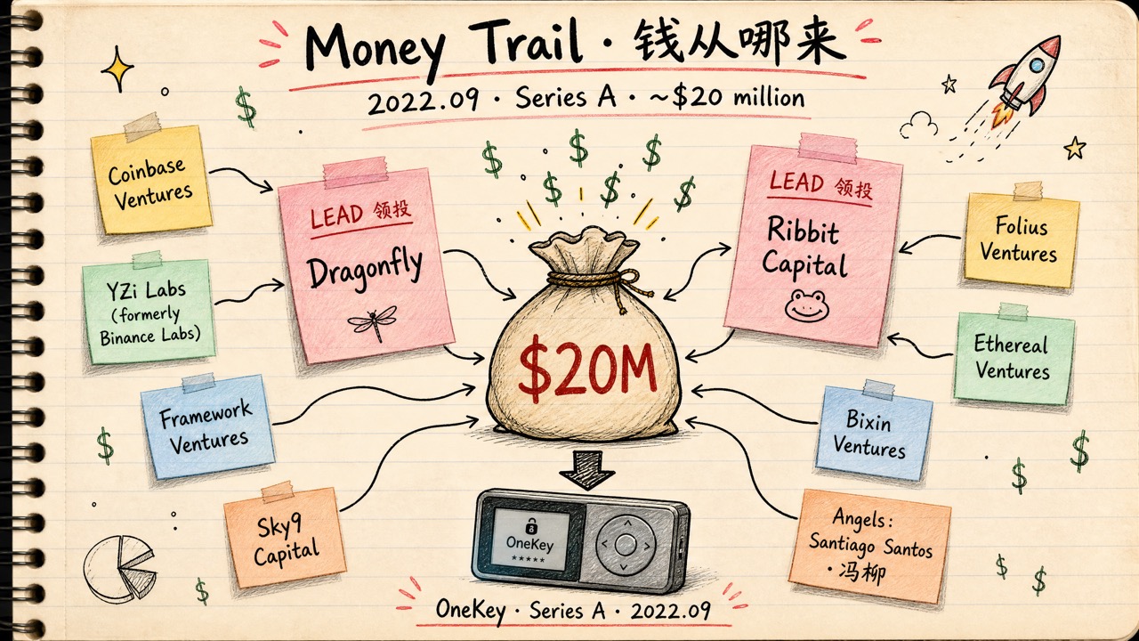 OneKey A 轮投资人地图：领投 Dragonfly + Ribbit Capital，跟投 Coinbase Ventures、YZi Labs、Framework、Sky9、Folius、Ethereal、Bixin、天使 Santiago Santos / 冯柳